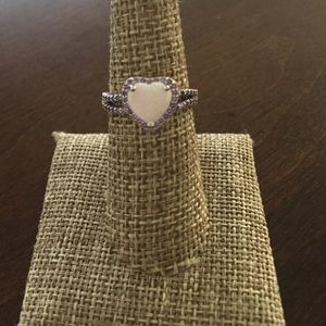 White Lab Opal sterling Silver Ring w/Amethyst CZ