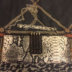 Silver Spiked Faux Snake Skin Clutch