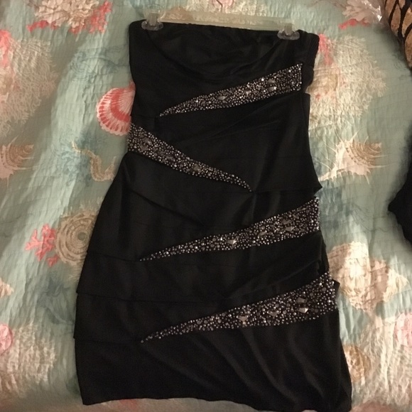 Strapless black mini dress