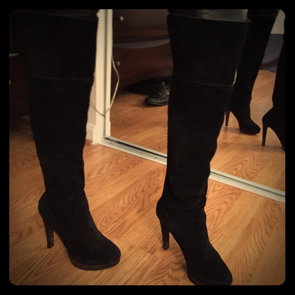 Over the Knee Black  Suede Boots
