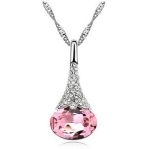 Pink crystal pendant with artificial diamonds