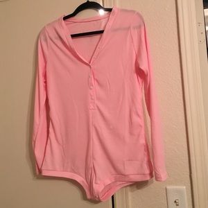 Pink long sleeve one piece shorts onesie