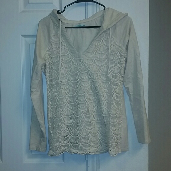Creme sweatshirt w/ crochet front - Picture 2 of 2