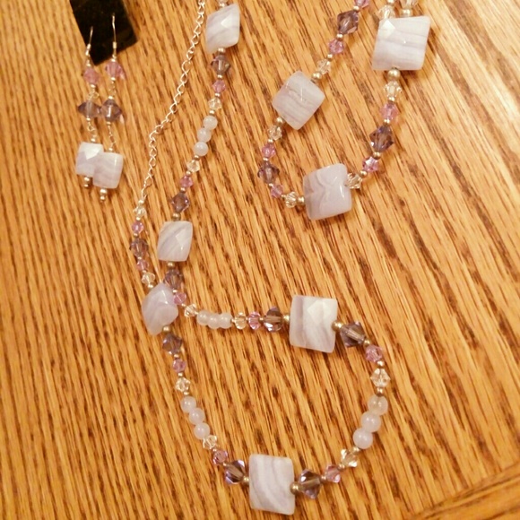 Purple and blue beaded jewelry set