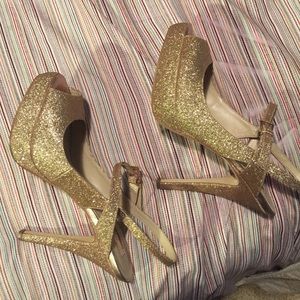 INC gold glitter heels
