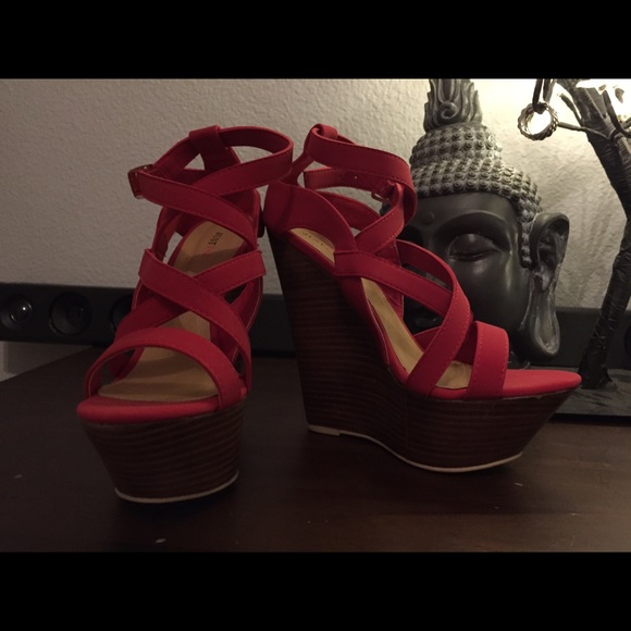 Red Strappy Wedges