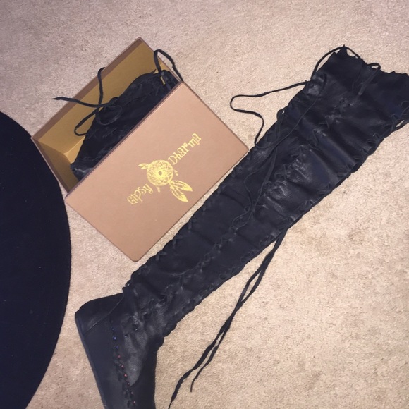 Gypsy Dharma Black Leather OTK boots! NWT, 37 - Picture 2 of 4