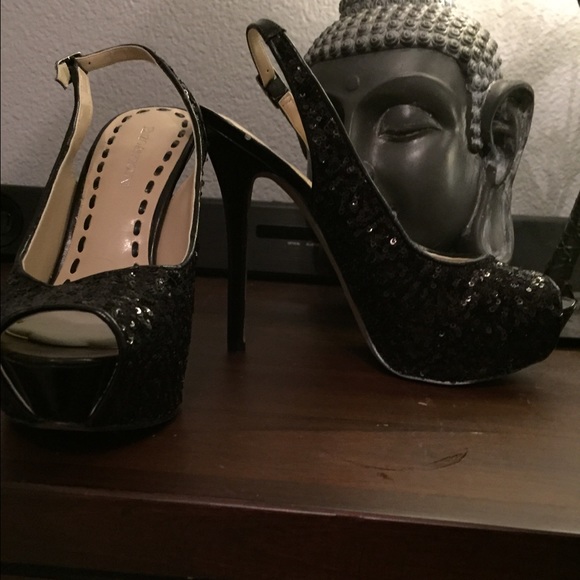 Sparkly open toe heels