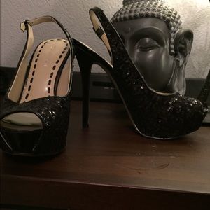 Sparkly open toe heels