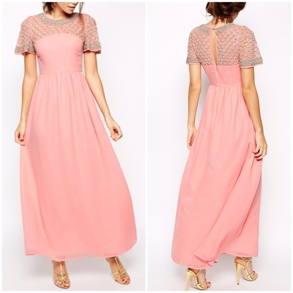 ASOS Dresses & Skirts - ASOS Petite Pink Beaded Maxi Gown