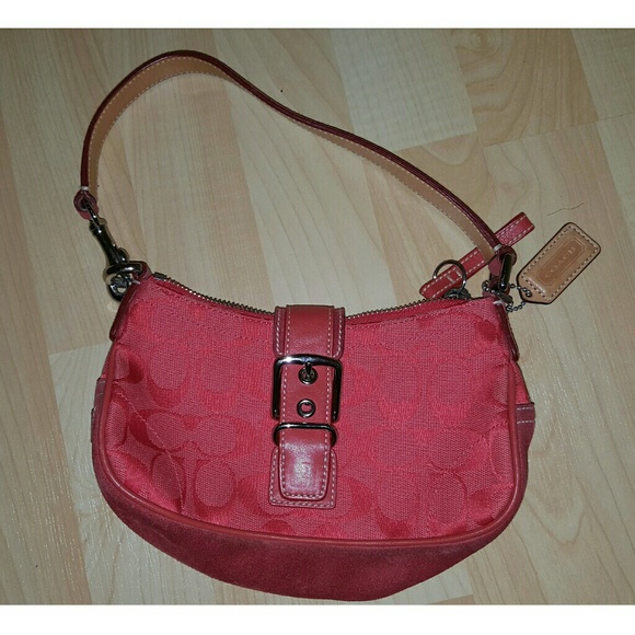 Coach red monogram and suede hobo - Picture 1 of 4