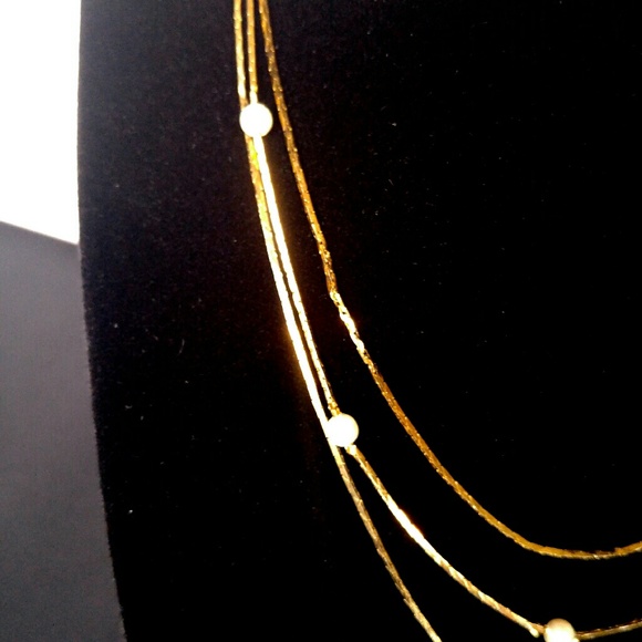 Triple Chain & Faux Pearl Necklace - Picture 3 of 3