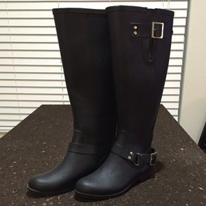 Steve Madden Tsunami Black & Red tall rain boots