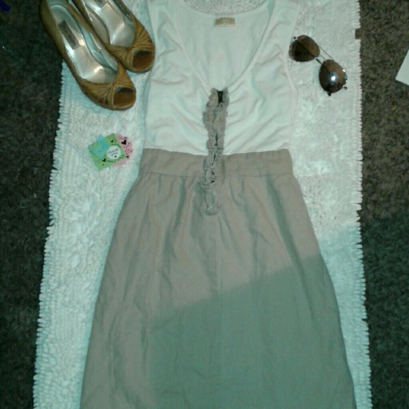 White & tan Linen dress Medium JRS. - Picture 2 of 4