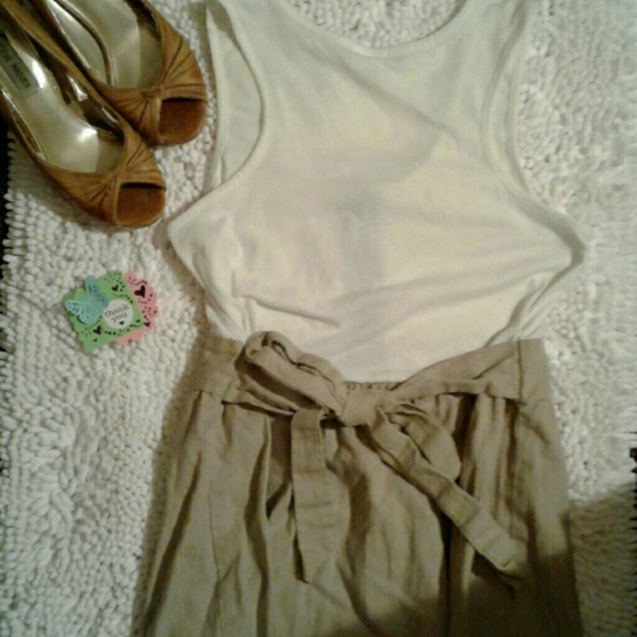 White & tan Linen dress Medium JRS. - Picture 4 of 4