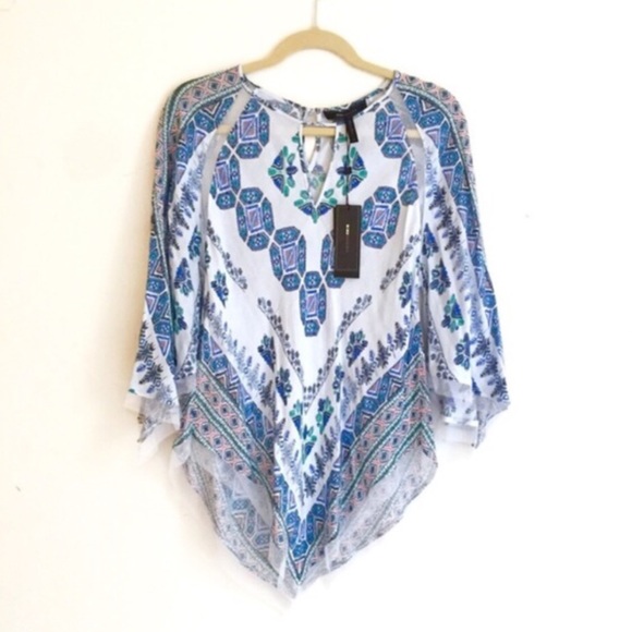New BCBGMaxazria Blue Printed Flowy Top Medium