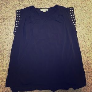 Michael Kors black top w silver buttons on sleeves