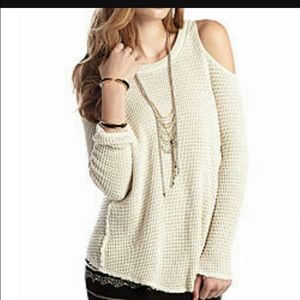 Free People cold shoulder waffle knit sweater