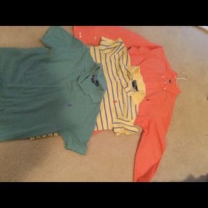 2 polo shirts and 1 button down