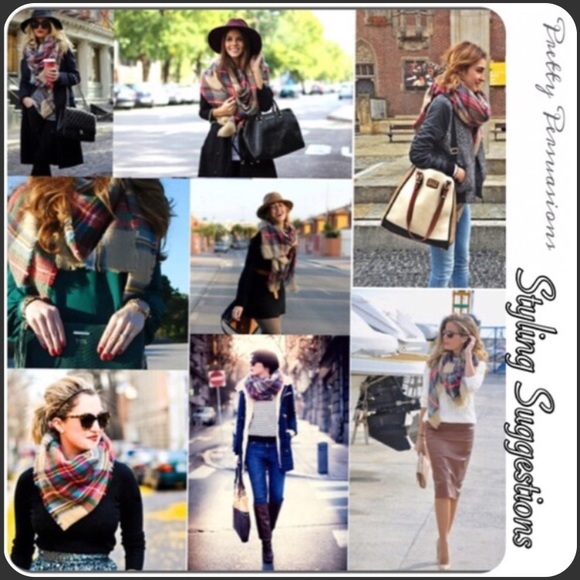 SOLD OUT💞NWT Multicolored Plaid Frayed Wrap Scarf - Picture 4 of 4