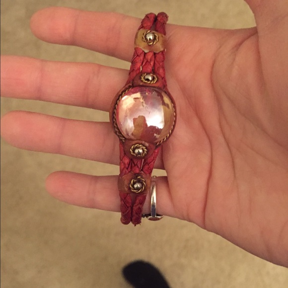 Deep red leather bracelet
