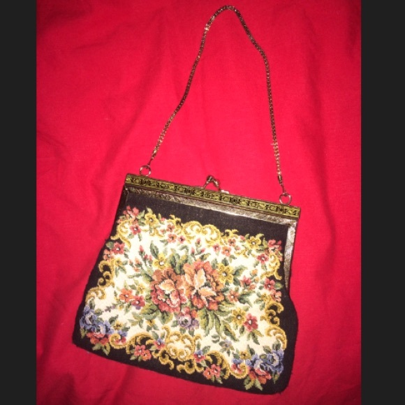 Vintage-Style Blue Handbag or Purse with Flowers