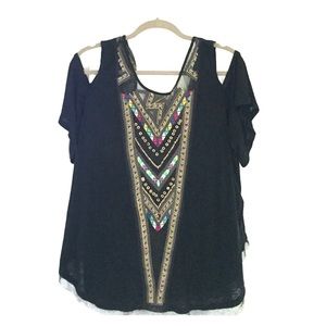 NWT! XS Free People Black Open Shoulder Top