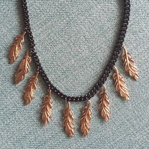 Stella & Dot Gunmetal and Gold Leaf Necklace