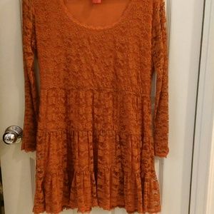 Rust orange lace boho tunic dress