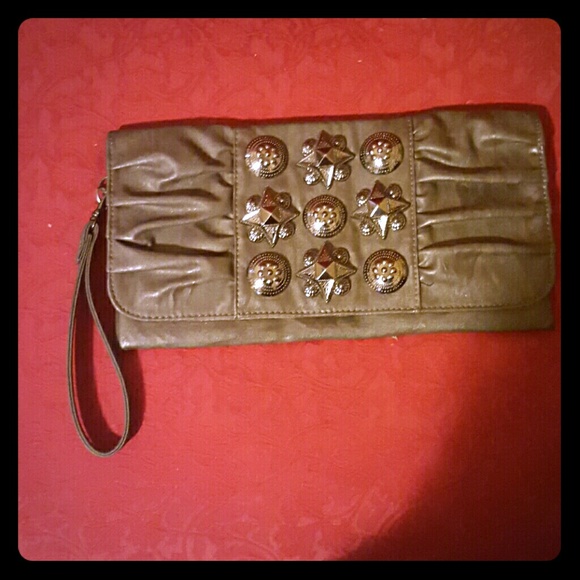 Faux leather Bejeweled clutch