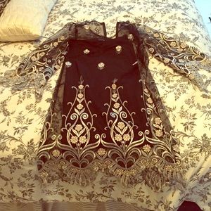 Black and antique silver embroidered dress