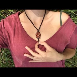 Fire Agate Crystal Hemp Wrap Necklace