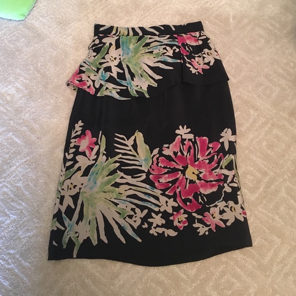 Nanette Lepore black floral knee length skirt