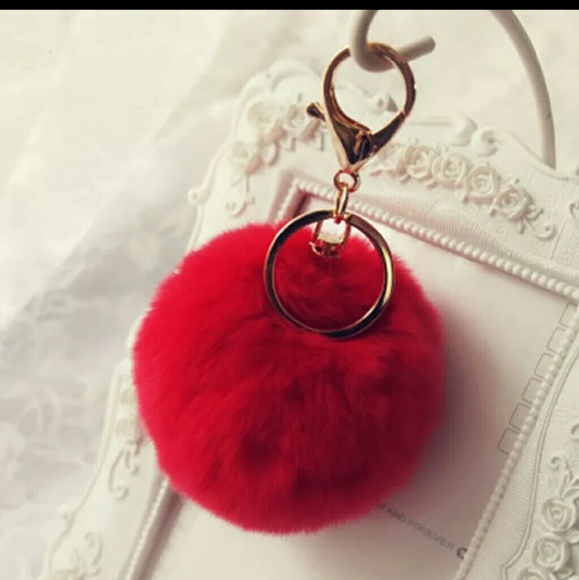 Red Rabbit Fur Pom Pom Key Chain