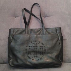 Large black leather Tory Burch shoulder bag