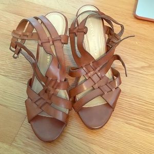 Brown leather wedges