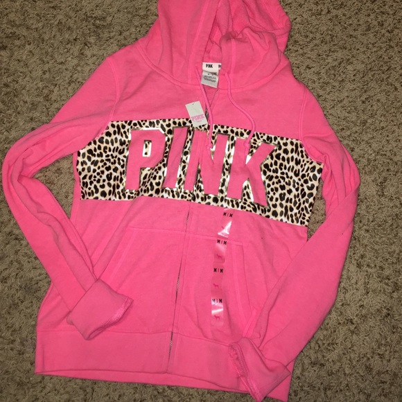 Vs pink cheetah zip up hoodie