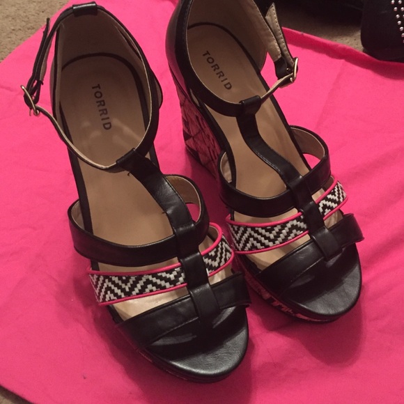 Pink and Black Torrid wedges