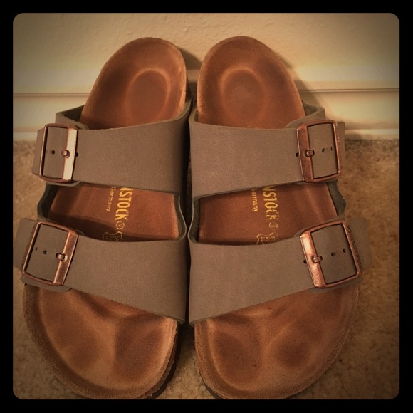 Stone colored Birkenstocks.