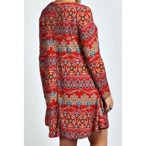 Paisley patterned long sleeve swing dress NWOT