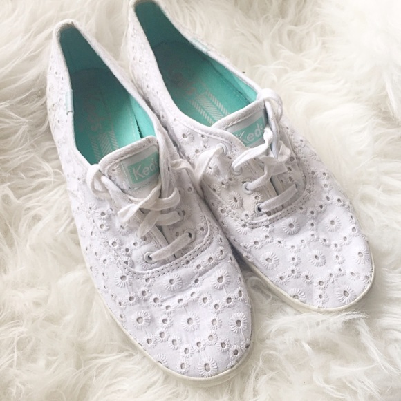 White Keds Flower Detailing Super Cute!