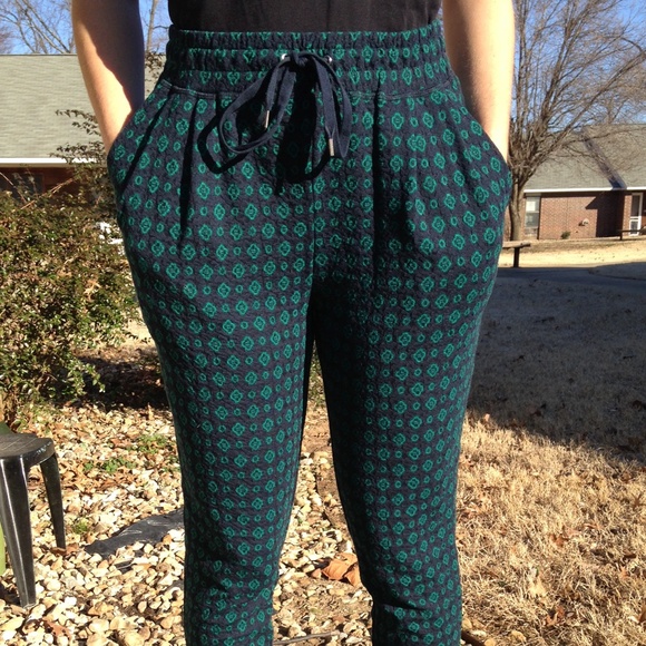 H&M Green/Navy Print Joggers-Small