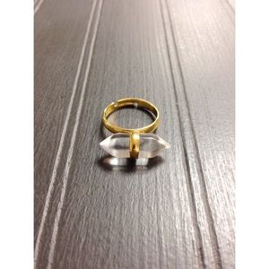 Clear Gold Wrapped Stone Bar Ring