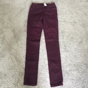 LF Maroon MotoLace MidRise Skinny Jean