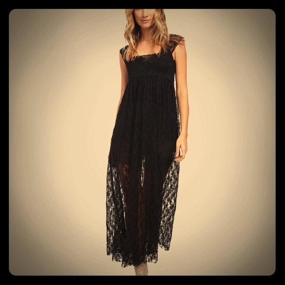 NWT Free People Black maxi + Cotton slip Large