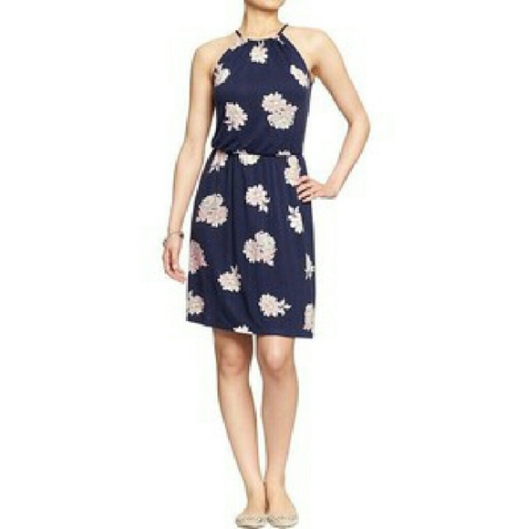 Navy and pink floral dress