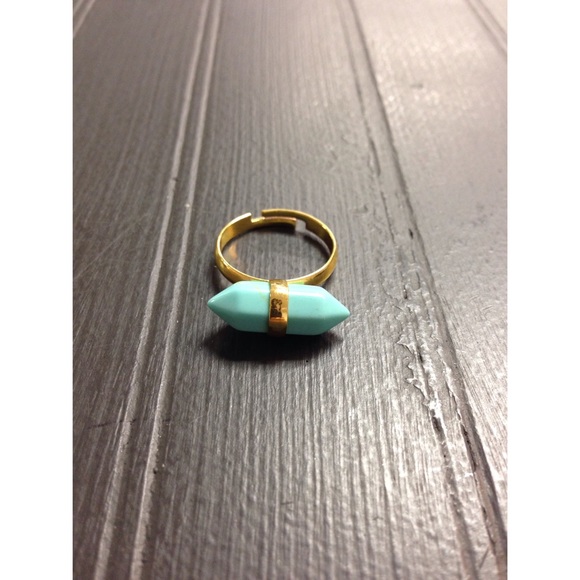 Turquoise Gold Wrapped Stone Bar Ring