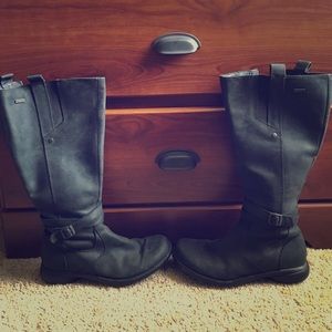 Black calf length rain boots
