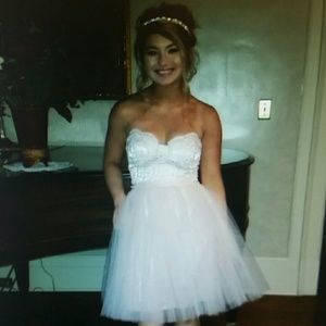 Strapless, pale pink formal dress