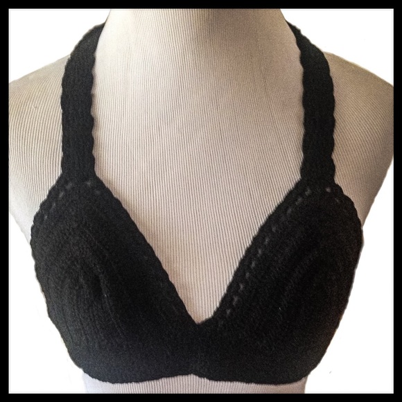Black, crocheted bra top